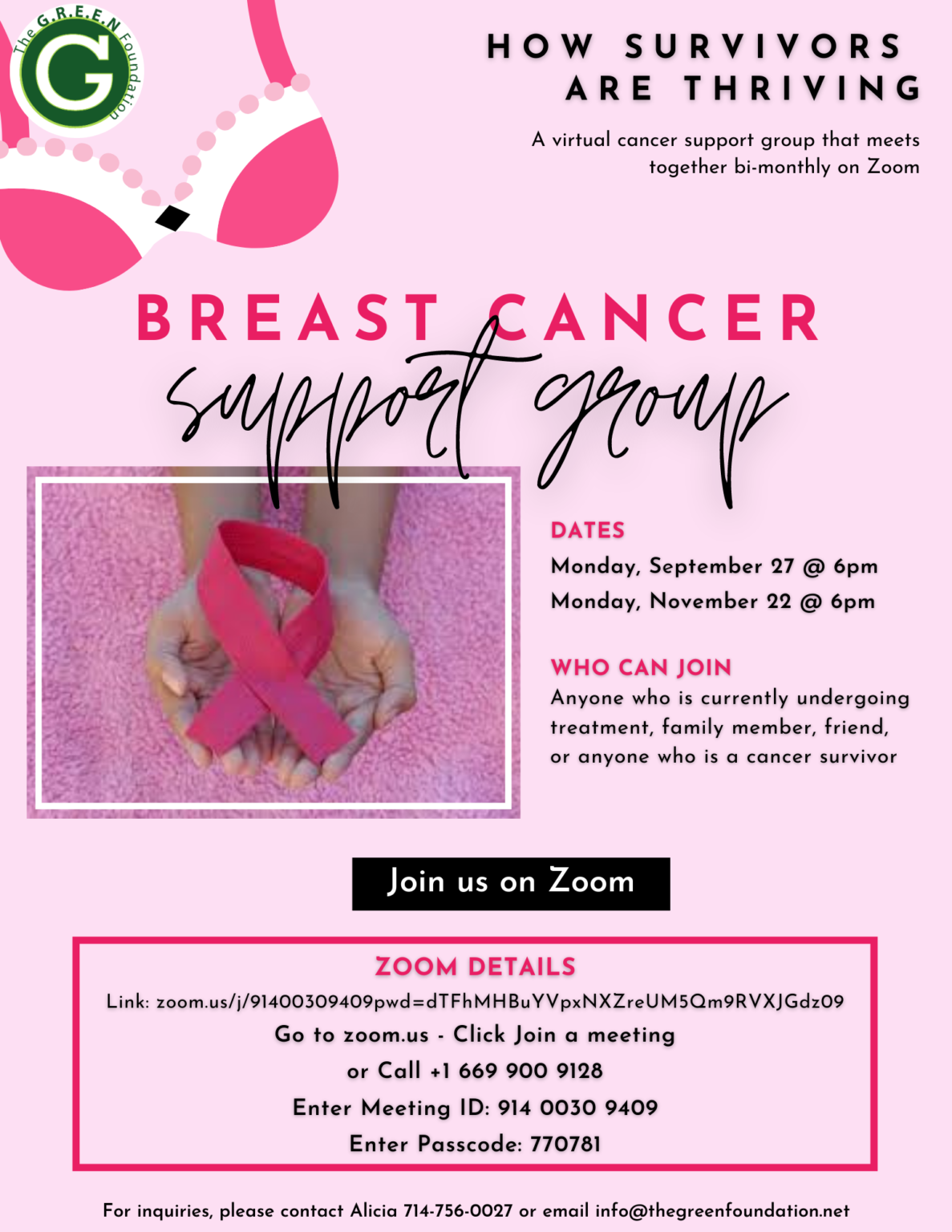 Breast Cancer Support Group – virtual – The G.R.E.E.N. Foundation