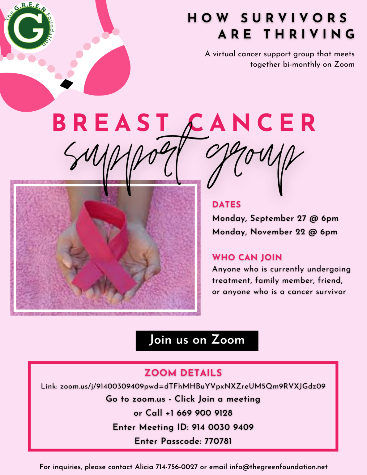 Breast Cancer Support Group virtual The G.R.E.E.N. Foundation